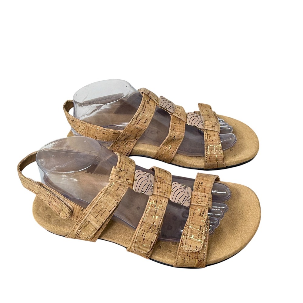 Vionic Amber Cork Sandals Tan Gold Orthotic Backstrap Comfort Travel Womens 9